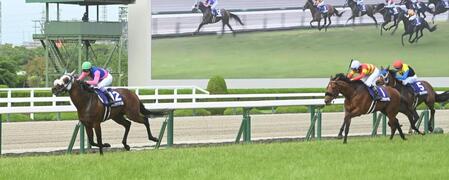 　宝塚記念を制したメイショウタバル（左）