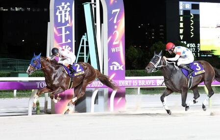 　惜しくも首差２着に敗れたアウトレンジ（右）