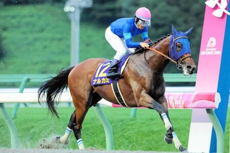 逃げ切り重賞初制覇を果たしたナルカミ（岩手県競馬組合提供）