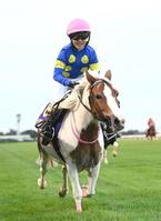 　１着でゴールする八嶋駿吏さん（撮影・園田高夫）