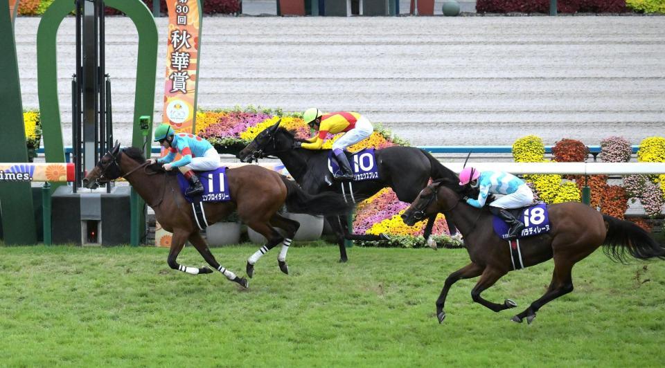 　秋華賞を制したエンブロイダリー（左）＝撮影・金居みつよし