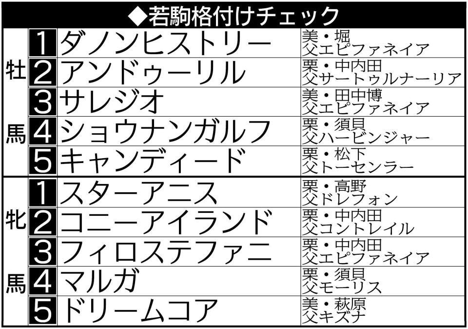 　新たにアンドゥーリルが牡馬２位にランクイン