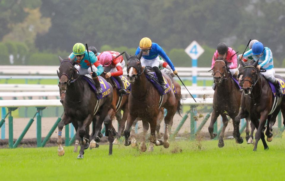 　直線で抜け出すエネルジコ（左端）＝撮影・石湯恒介