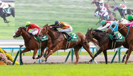 　馬群を縫うように追い上げるフェスティバルヒル（中央）＝撮影・石湯恒介