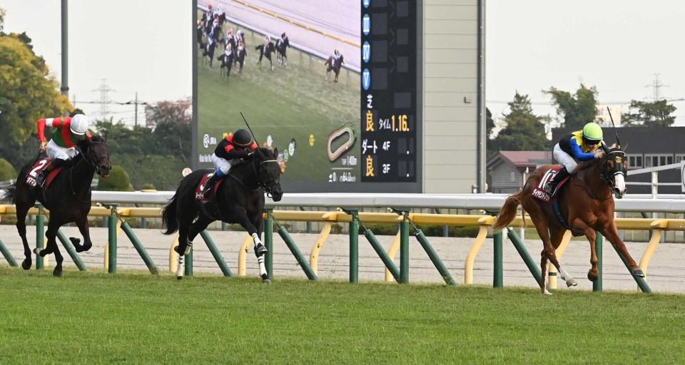 　直線で後続を突き放したダイヤモンドノット（右）＝撮影・持木克友