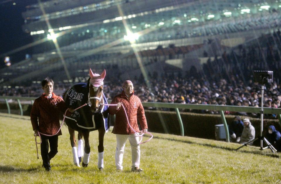 　引退式でファンの声援を受けるジェンティルドンナ＝２０１４年１２月２８日