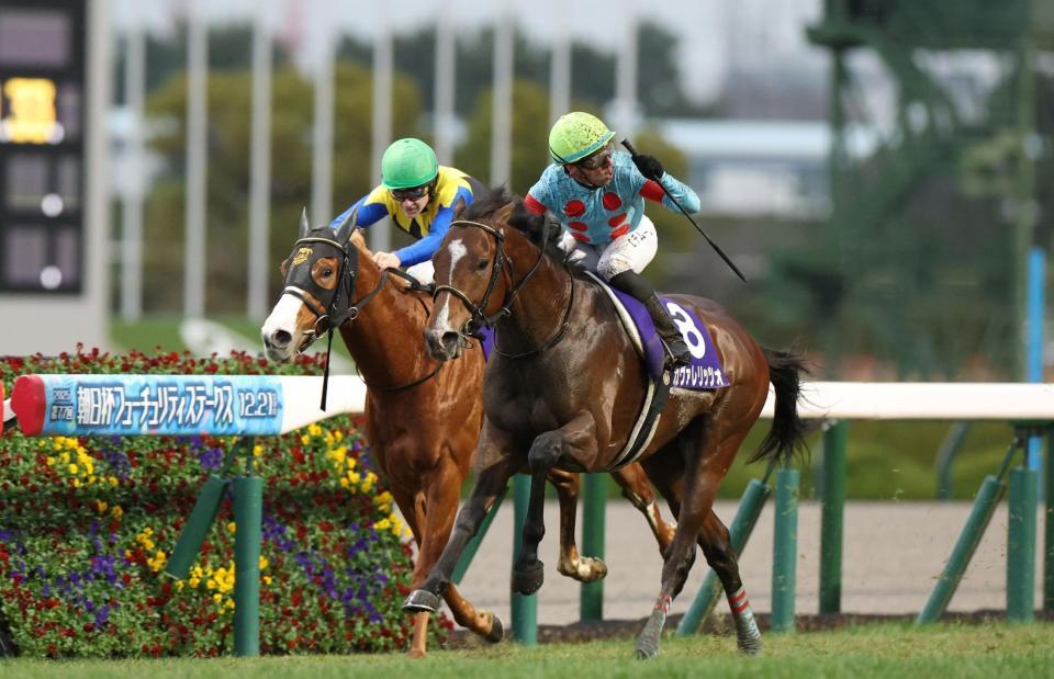 　朝日杯ＦＳを制したカヴァレリッツォ。左は２着のダイヤモンドノット（撮影・中田匡峻）