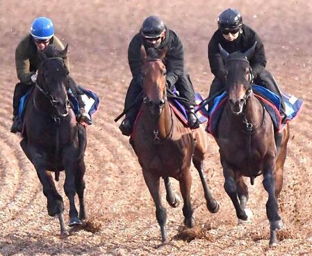 　万全の仕上がりをアピールしたレガレイラ（中央）＝撮影・園田高夫