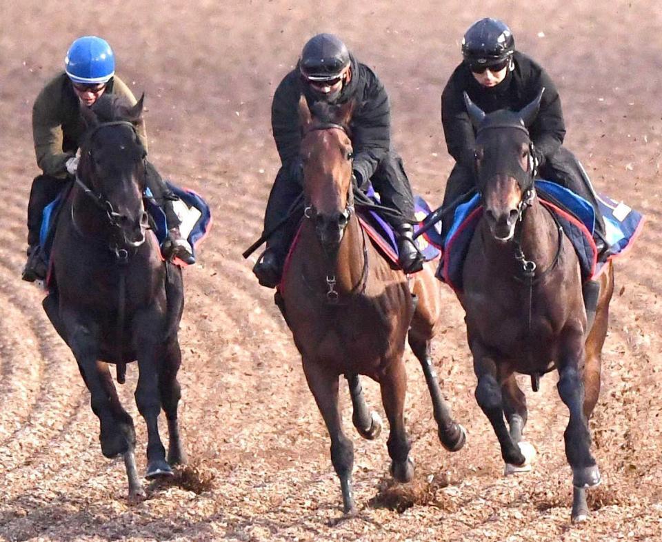 　万全の仕上がりをアピールしたレガレイラ（中央）＝撮影・園田高夫