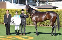 　新馬戦を勝ったコンジェスタスとＣ・デムーロ（撮影・持木克友）