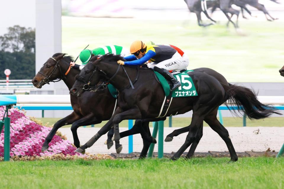 　重い馬場でもグイグイ脚を伸ばすブエナオンダ（手前）＝撮影・石湯恒介