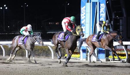 デイリー杯ニューイヤーカップを制したモコパンチと秋元耕成騎手（中央）