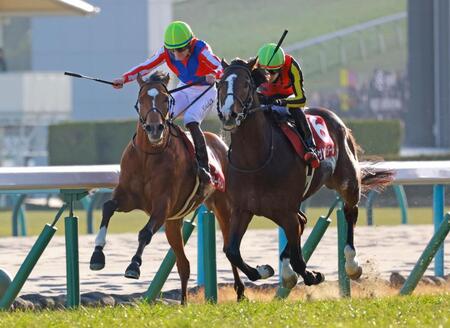 　イン強襲で迫るファミリータイム（左）と、どこまでも抜かせないゲルチュタール（撮影・石湯恒介）