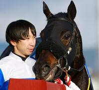 横山和生にじゃれつくロードクロンヌ（撮影・石湯恒介）