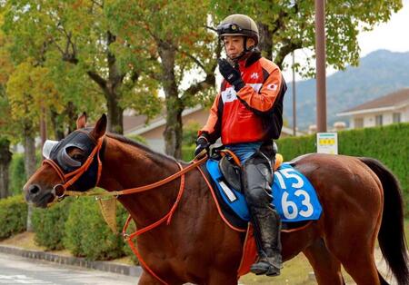 　自らも馬にまたがり調教をつける高野師（撮影・石湯恒介）