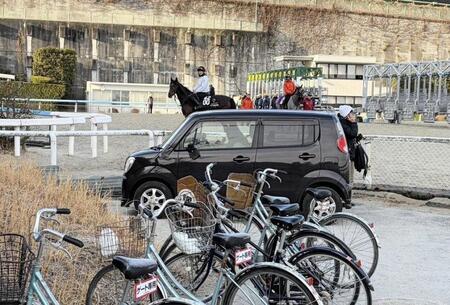 調教コース脇で停止した軽自動車