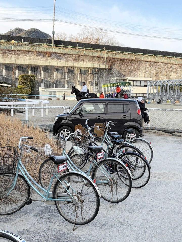 　調教コース脇で停止した軽自動車