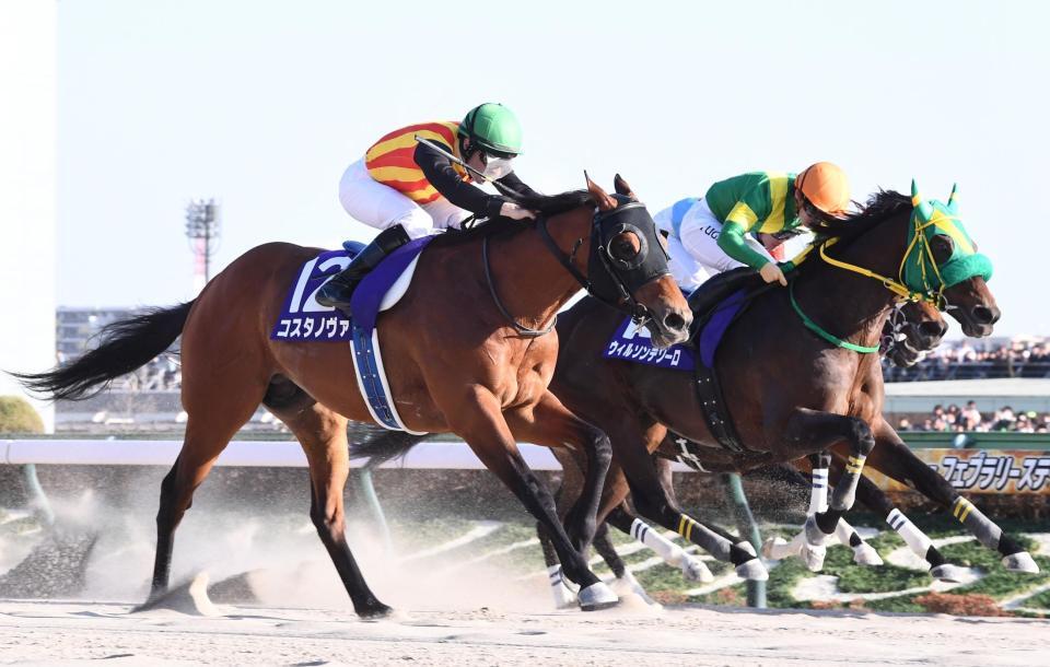 フェブラリーステークス２連覇を達成したコスタノヴァ（左）＝撮影・園田高夫