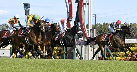 外からライバルをねじ伏せたシェイクユアハート（左から２頭目）。右端は２着のジョンバンニ　