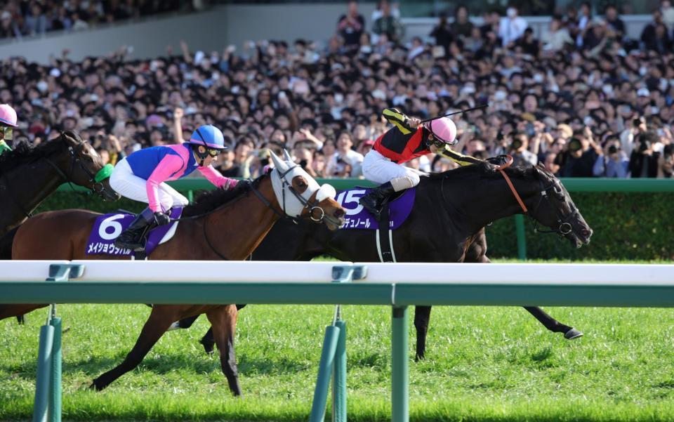 メイショウタバル（左）とのたたき合いを制したクロワデュノール（撮影・坂部計介）