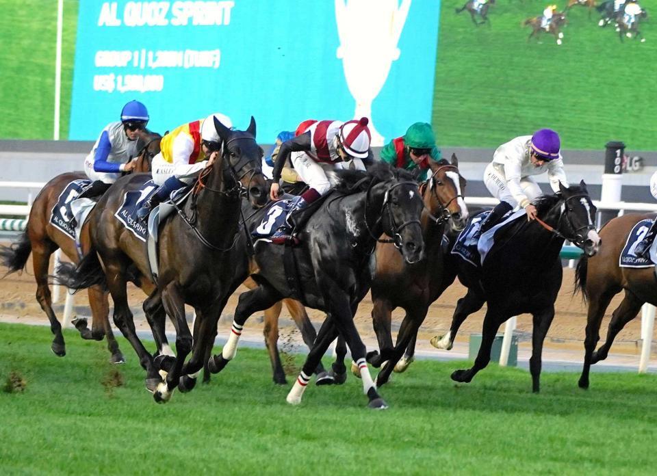 アルクオーツスプリントで惜しくも２着に敗れた鮫島駿とルガル（中央）＝撮影・平松さとし