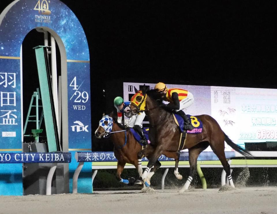 東京プリンセス賞を制したヘスペリスと競り負けた１番人気のアンジュルナ（奥）