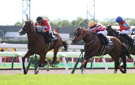 好位から抜け出すブラックチャリス（左）