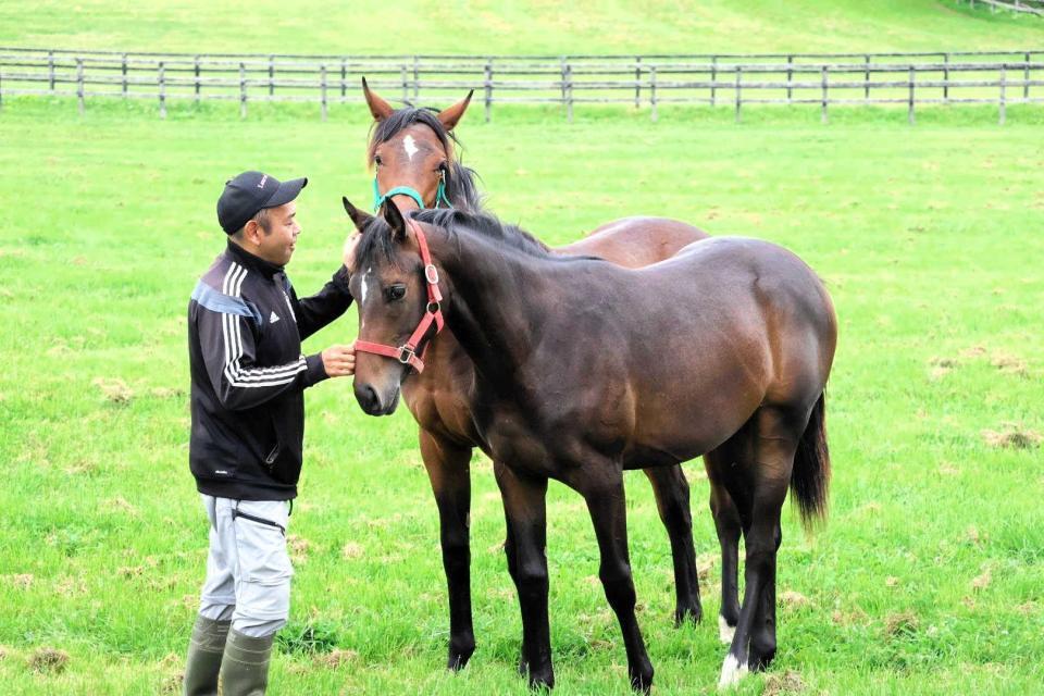 　東雄吾厩舎長と１歳馬たち