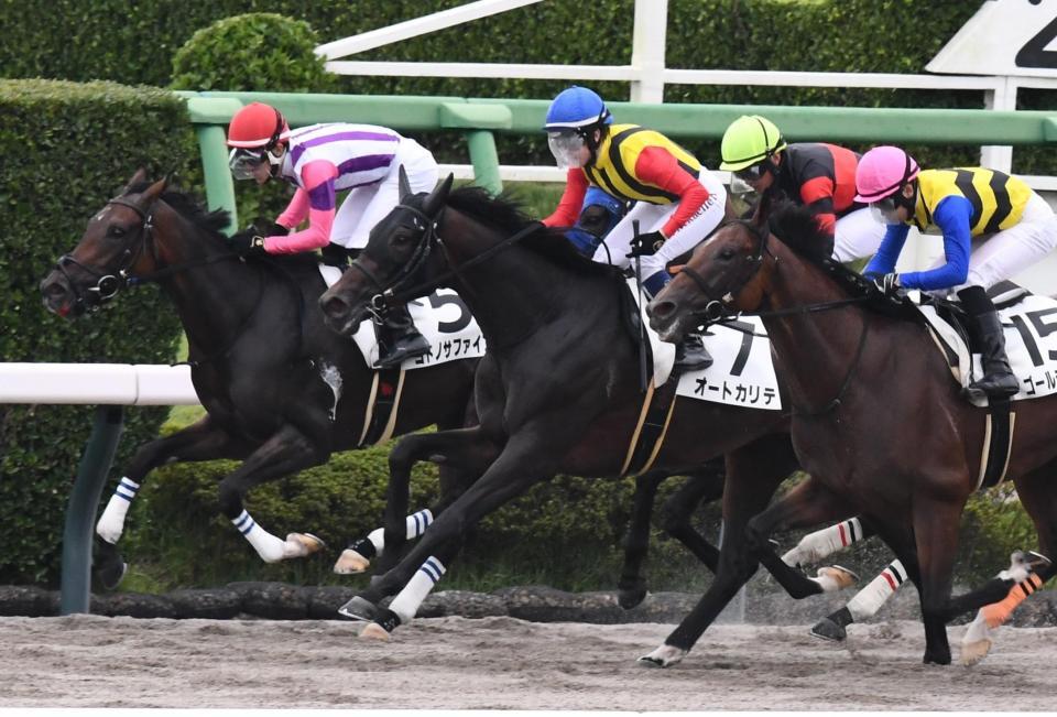 ６Ｒ・３歳未勝利を制したオートカリテ（中央）＝撮影・園田高夫
