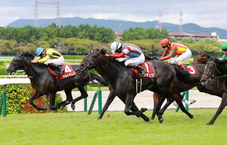 内のアルトラムス（左端）を鼻差抑えたロブチェン（中央）＝撮影・石湯恒介