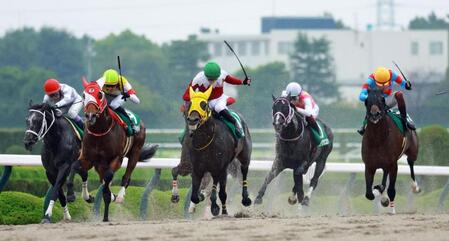 馬群をさばいて混戦を断ったヴァルツァーシャル（中央）＝撮影・石湯恒介