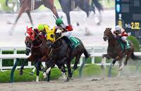 馬群をさばいて混戦を断ったヴァルツァーシャル（中央）＝撮影・石湯恒介