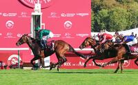 第１０５回凱旋門賞を制したフランス馬のダリズ（左）＝パリロンシャン競馬場（共同）