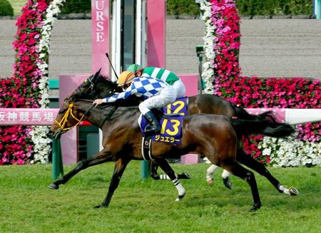 16年桜花賞を鼻差で制したジュエラー（手前）